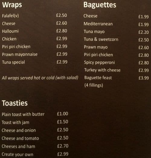 Menu at Deli Pancake cafe, Manchester