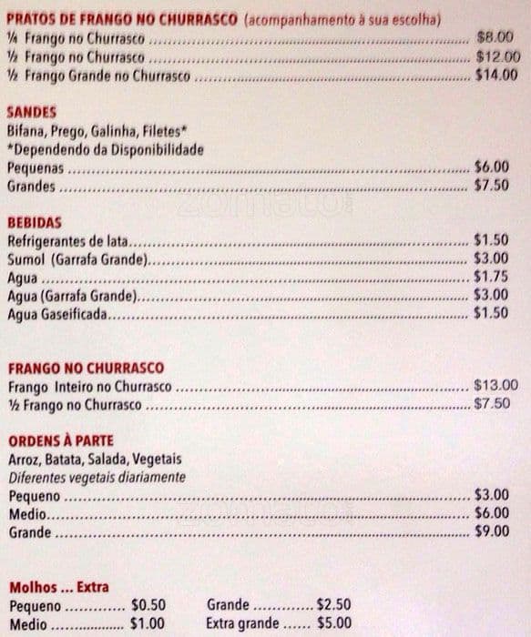Menu at Alex Rei Dos Leitoes restaurant, Toronto
