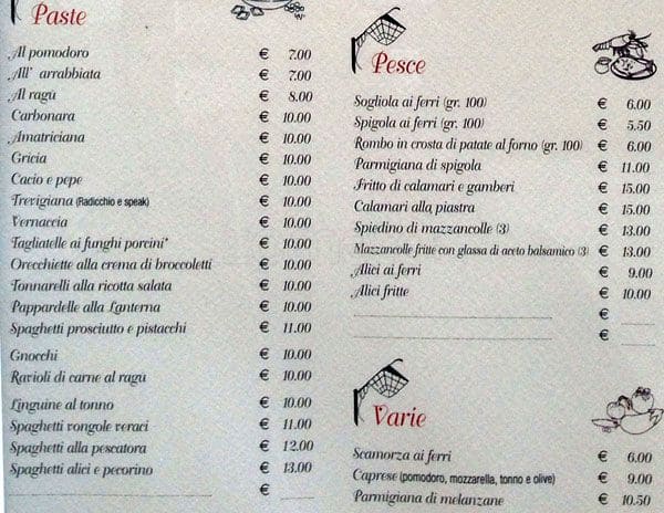 Menu di Alla Lanterna - almari srl 