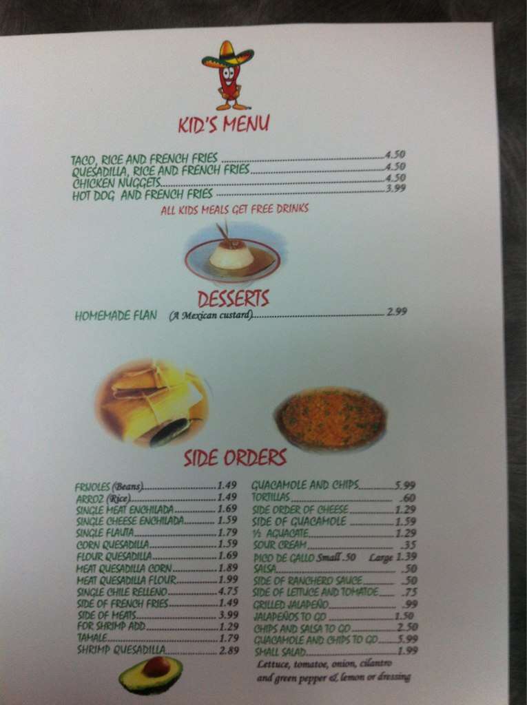 Menu at Tacos El Norte restaurant, Lake Zurich, 213 S Rand Rd