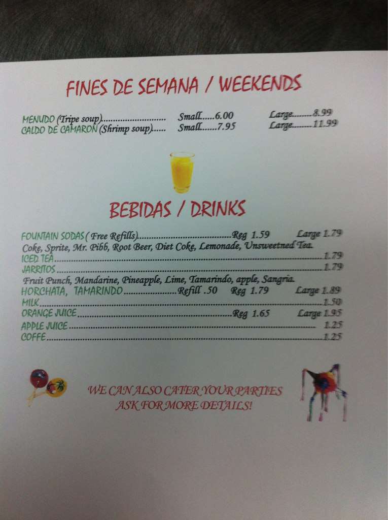 Menu at Tacos El Norte restaurant, Lake Zurich, 213 S Rand Rd