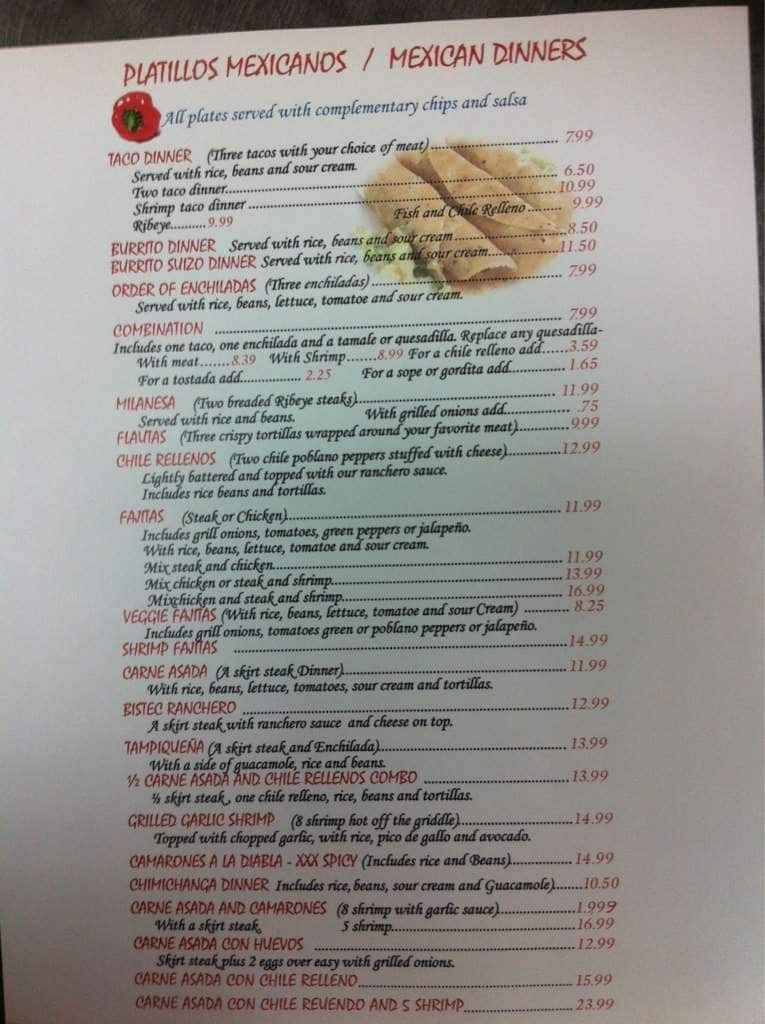 Menu at Tacos El Norte restaurant, Lake Zurich, 213 S Rand Rd