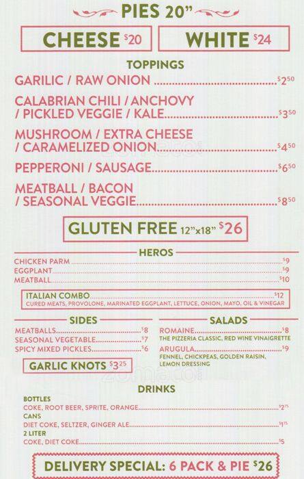 Menu at Best Pizza pizzeria, New York City, 33 Havemeyer St