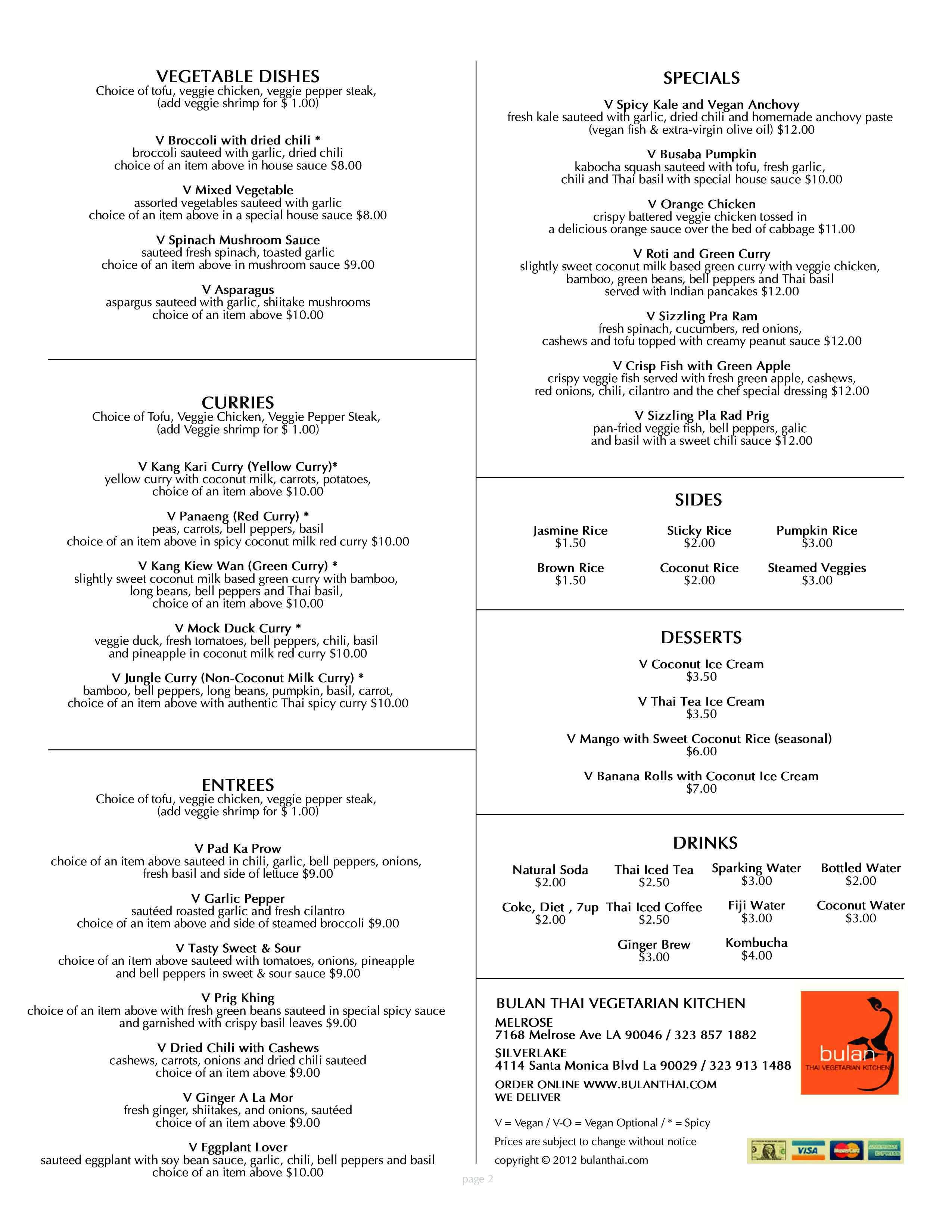 Bulan Thai Vegetarian Kitchen Menu