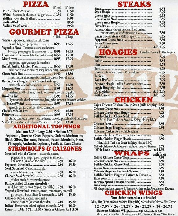 Parkway Pizza menu