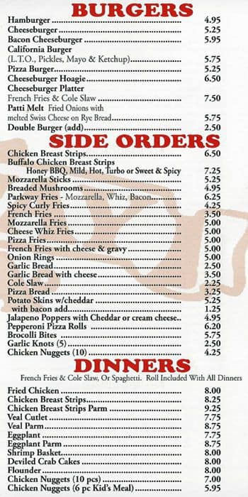 Parkway Pizza menu