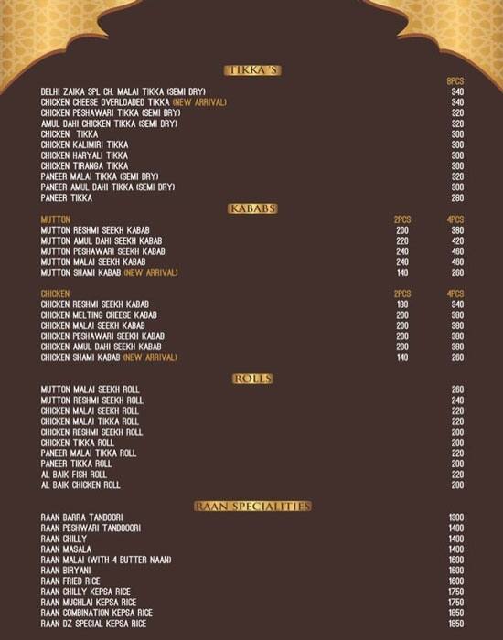Delhi Zaika menu