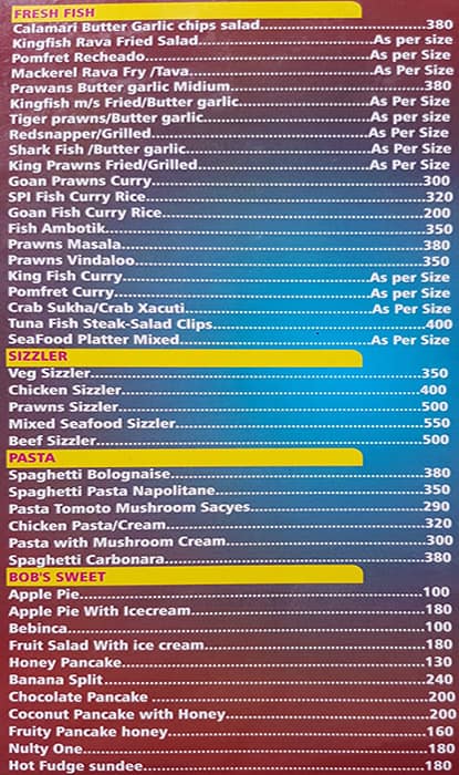 Bob's Inn menu