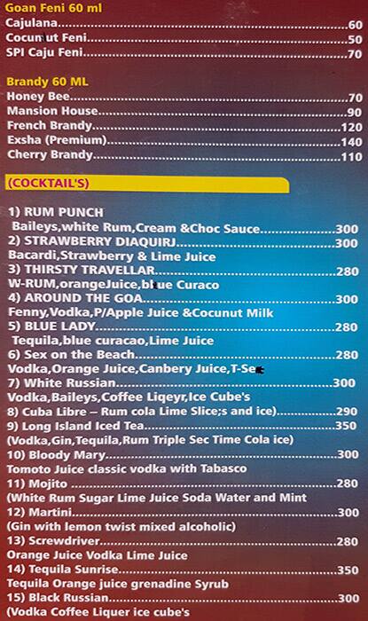 Bob's Inn menu