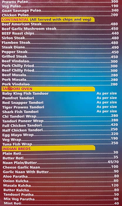 Bob's Inn menu