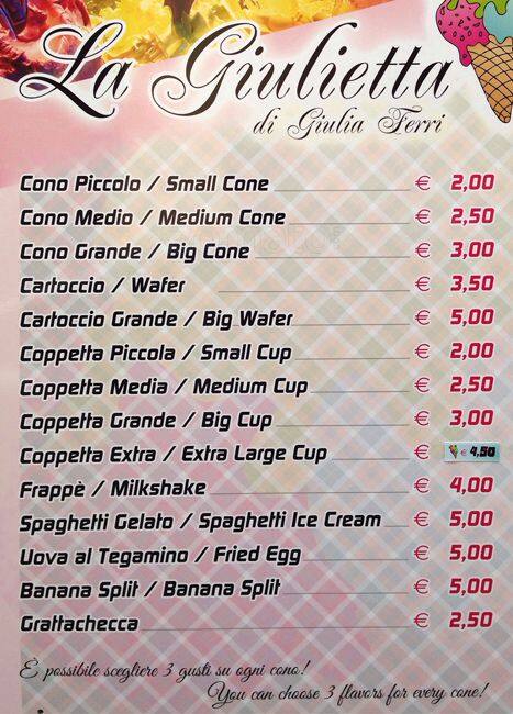 Menu di La Giulietta 