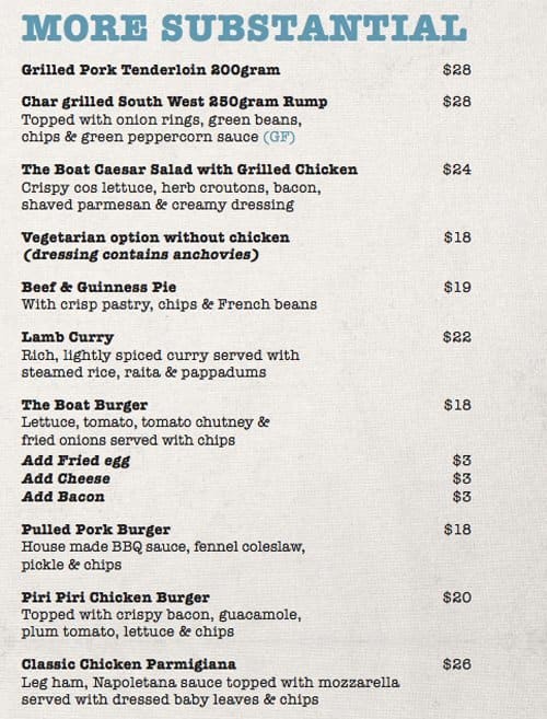 Menu at The Boat Mindarie restaurant, Mindarie