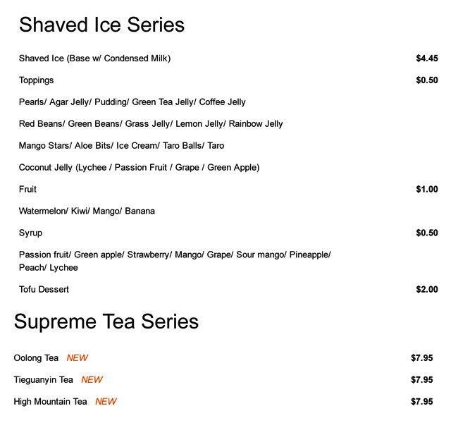 Menu at Bubble World Surrey desserts, Surrey, 152 St 137