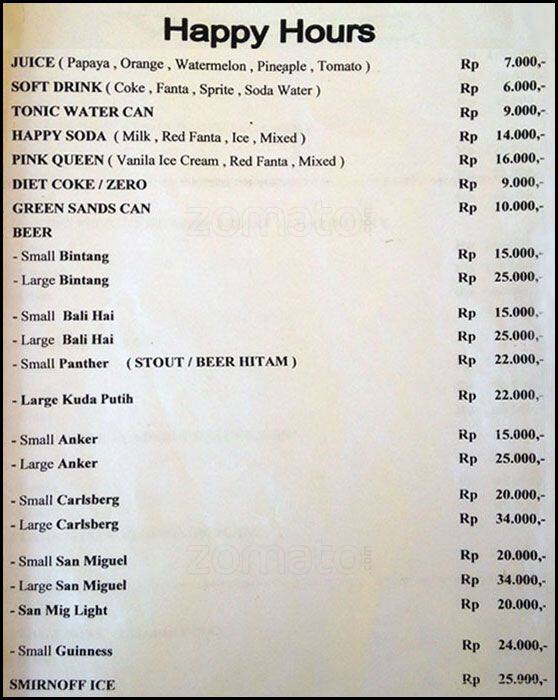 Bintang Bali Sport Bar Restaurant Menu