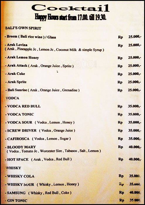 Bintang Bali Sport Bar Restaurant Menu