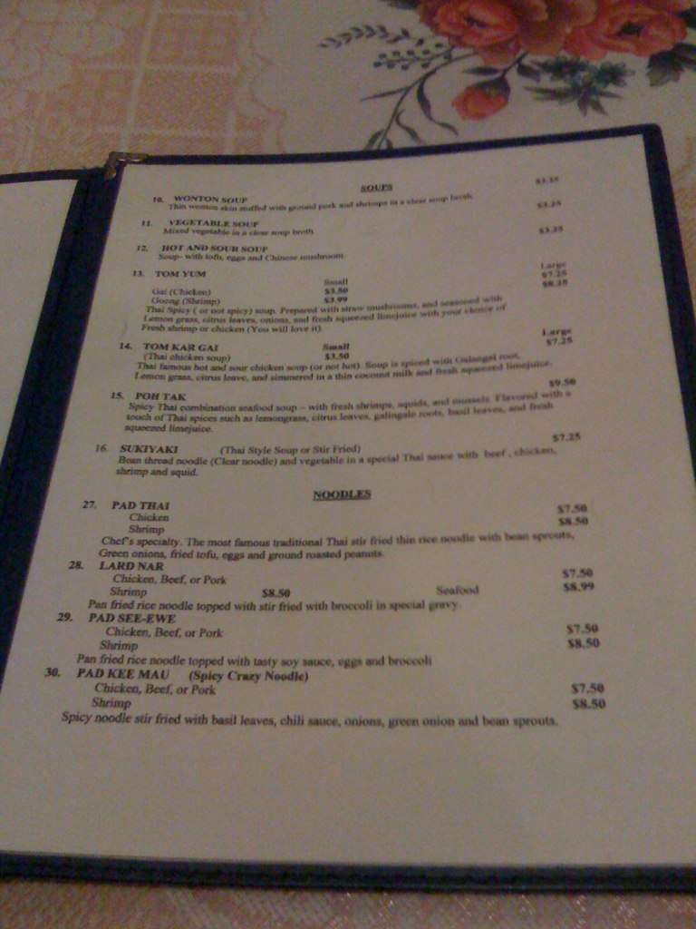 Menu at Thai Restaurant, San Antonio, 1709 Babcock Rd