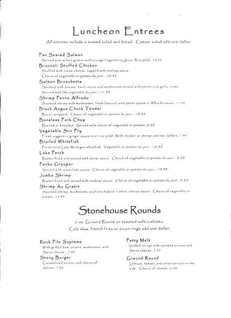 Menu at Stonehouse Restaurant & Lounge, Escanaba