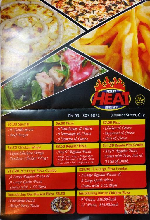 Heat Pizza & Burger Menu, Menu for Heat Pizza & Burger, Mount Street