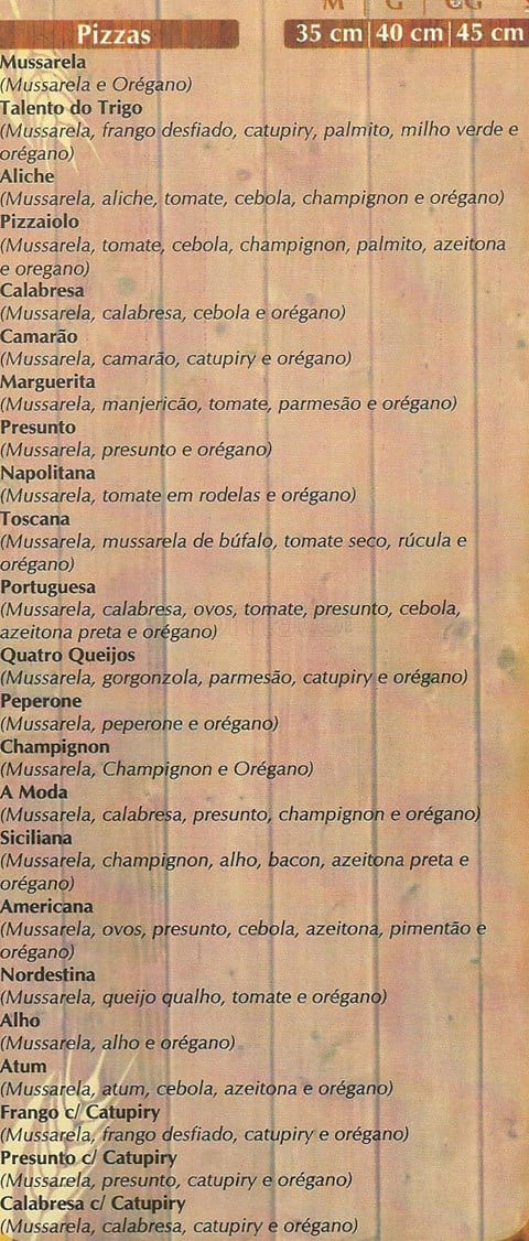 Talento do Trigo l Botafogo l Pizzaria l Galeteria l Zona Sul l Delivery l Rodízio cardápio