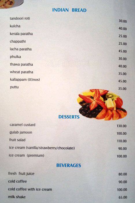 The Dunes Continental menu