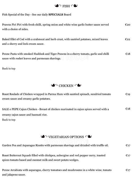 Menu at SALE e PEPE restaurant, Malahide