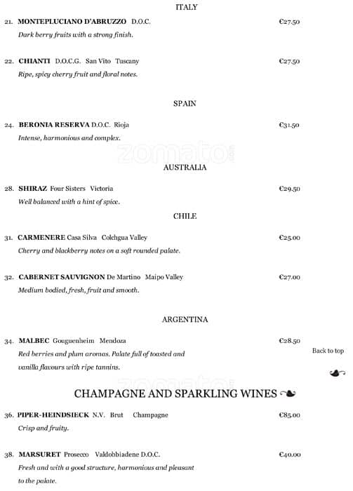 Menu at SALE e PEPE restaurant, Malahide