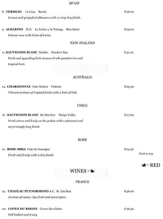Menu at SALE e PEPE restaurant, Malahide