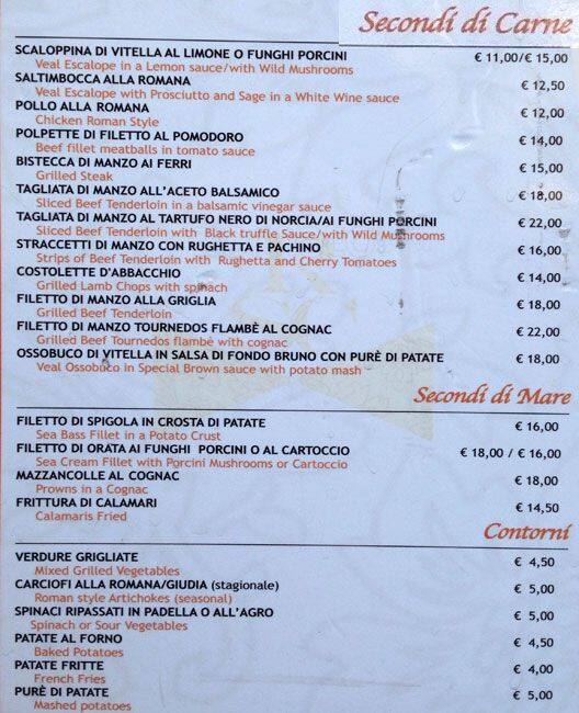 Menu di San Cosimato Caffé 