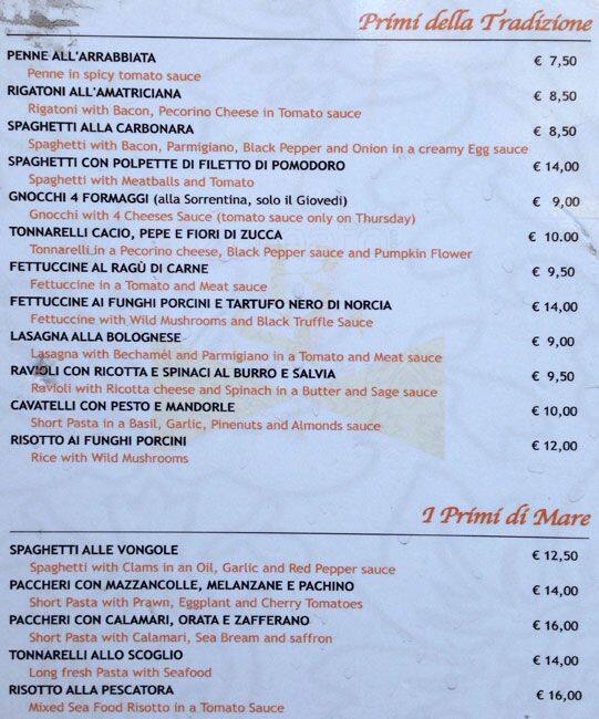 Menu di San Cosimato Caffé 