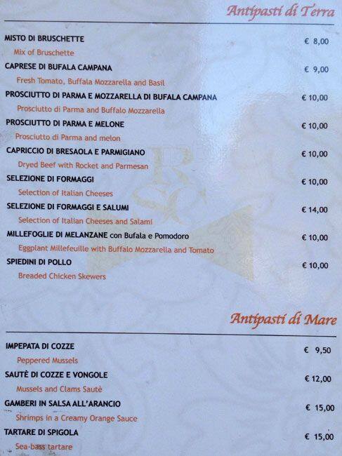 Menu di San Cosimato Caffé 