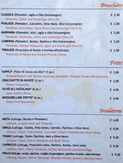 Menu di San Cosimato Caffé 