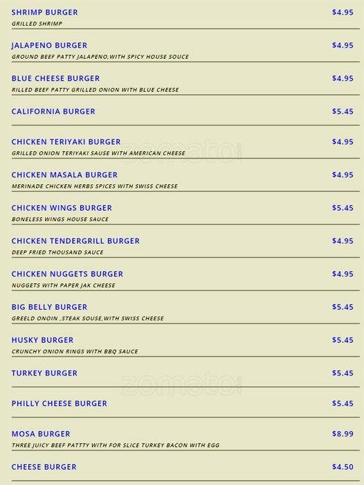 Menu at Burger and Kabob Hut restaurant, Seattle