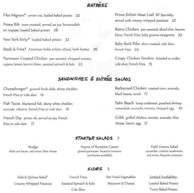 Menu at BrickTop's restaurant, Charlotte, Morrison Blvd #1B