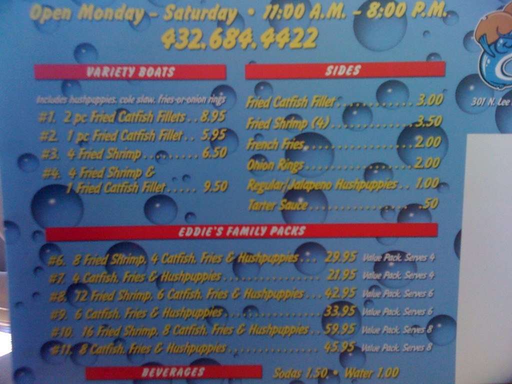Eddie's Catfish Co. Menu, Menu for Eddie's Catfish Co., Midland, Odessa