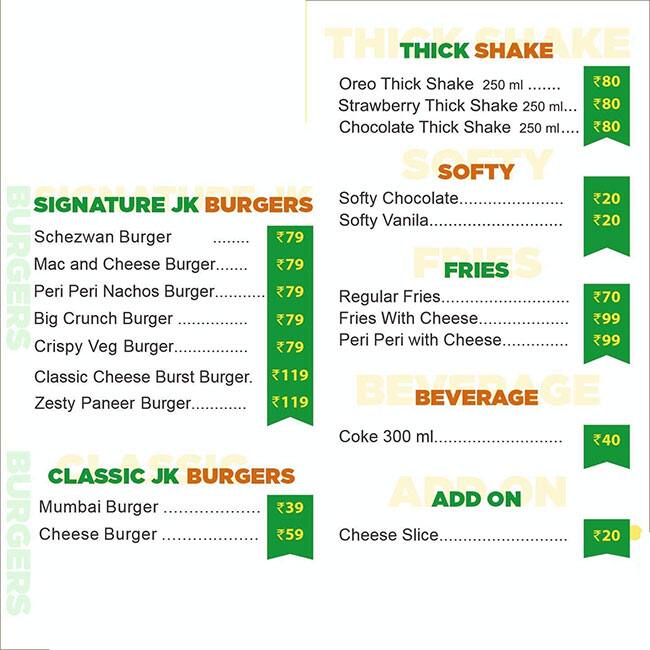 Menu of Jumboking Indian Burger, Dahisar East, Mumbai