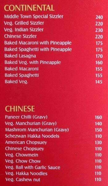 Middle Town menu
