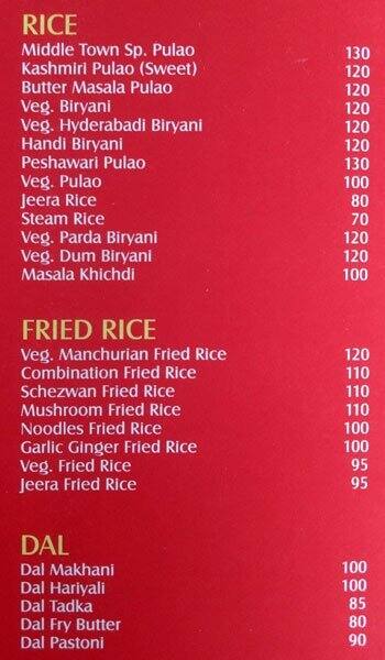 Middle Town menu