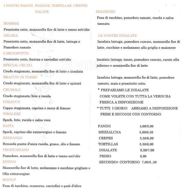Menu di Cafè Verziere 