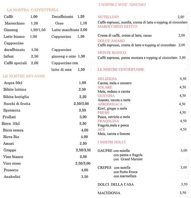 Menu di Cafè Verziere 