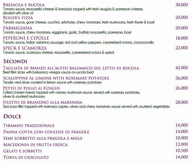 é Paradiso menu