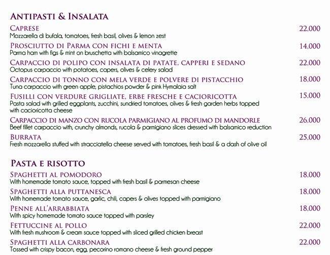 é Paradiso menu