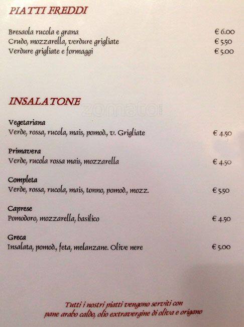 Menu di Caffè Milano 