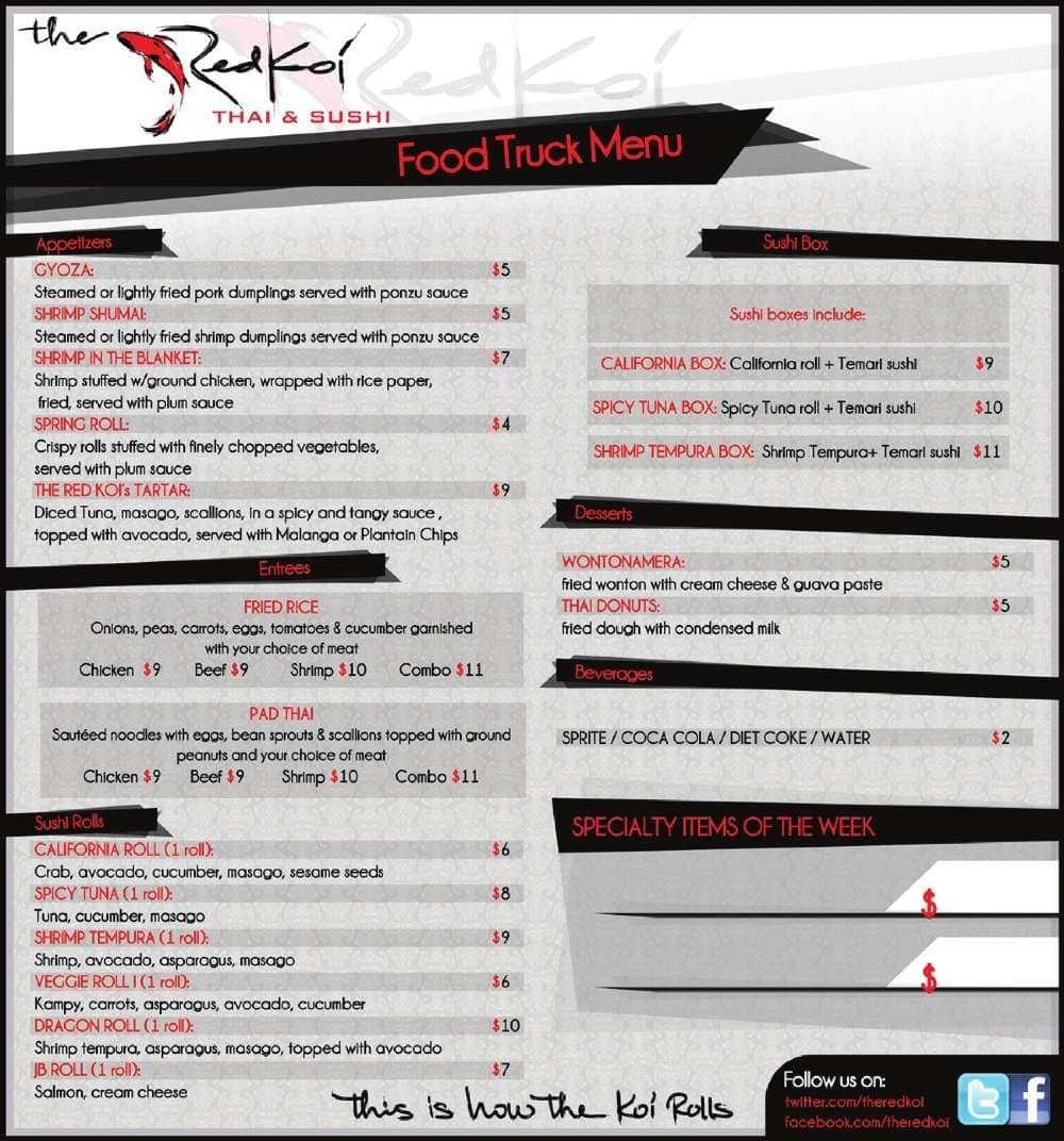 Menu At The Red Koi, Miami