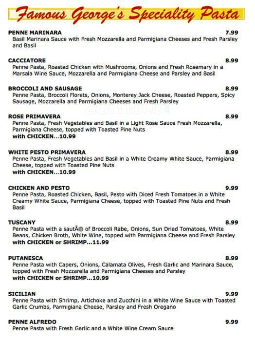 Menu at Famous Pizzeria Pasta, King of Prussia