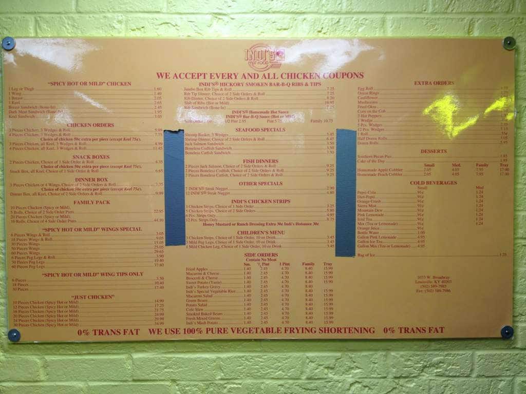 Indi's Fast Food Menu, Menu for Indi's Fast Food, Russell, Louisville