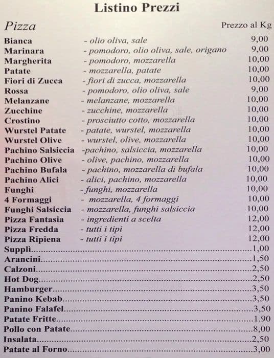 Menu di La Piramide 