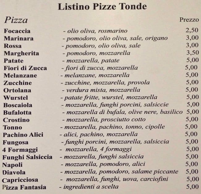 Menu di La Piramide 