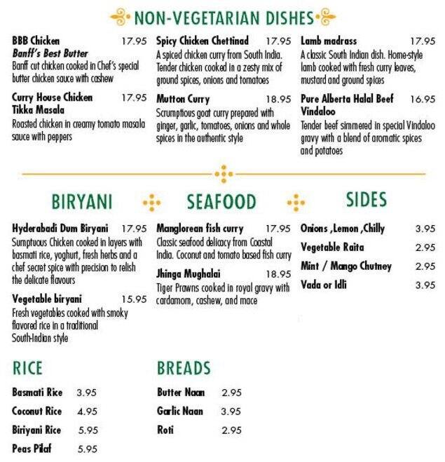 Indian Curry House Menu, Menu for Indian Curry House, Banff, Banff