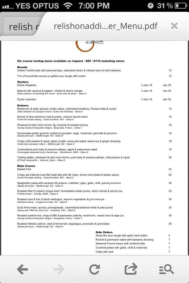 Relish on Addison Menu, Menu for Relish on Addison, Shellharbour