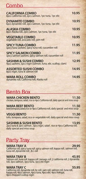 Menu At Sushi Wara Restaurant Delta